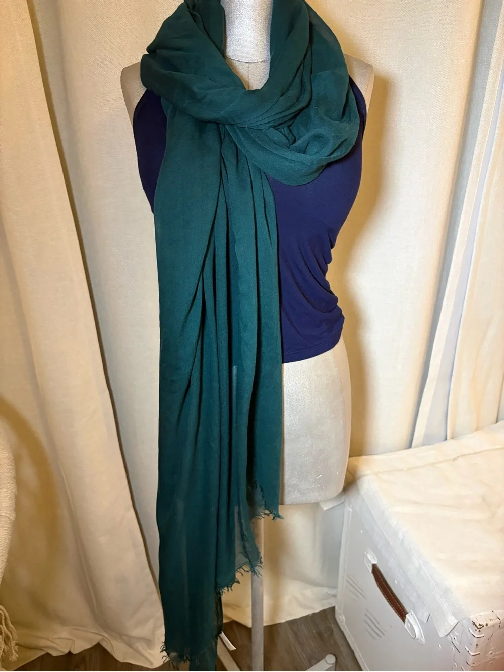 Teal Jewel Tone 30% Silk 70% Modal Oversized Sheer Scarf Wrap 38x75 SOFT Luxury